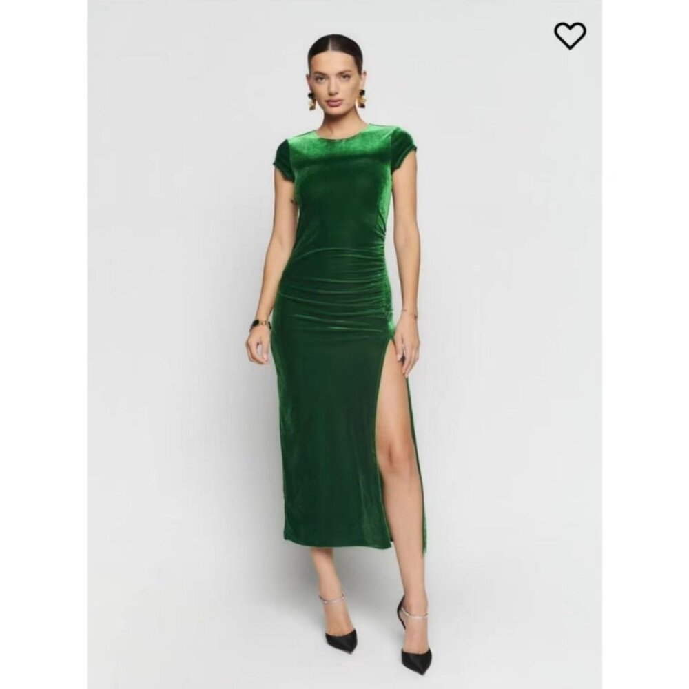 Reformation Green Velvet Midi Dress
